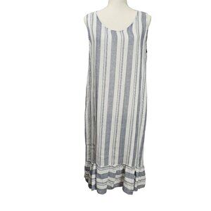 Vanessa Alexandra Made In Italy Linen Striped Ruffle Midi Dress